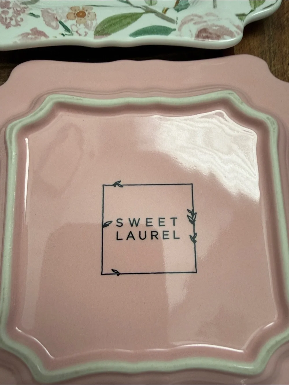Sweet Laurel Floral & Pink Square Dessert Plates Set of 4 Cottagecore
